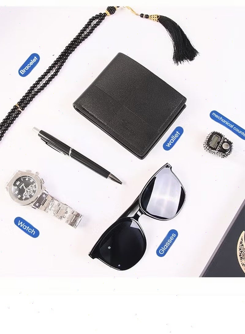 Yoawllty Men's Gift Set: Luxury Six-Piece Elegant Gift Box for Gentlemen—Includes Watch, Sunglasses, Leather Wallet, Fountain Pen, Bracelet, and Electronic Counter. Perfect for Valentine's Day, Father's Day, Birthdays, and Anniversaries. - Image 4